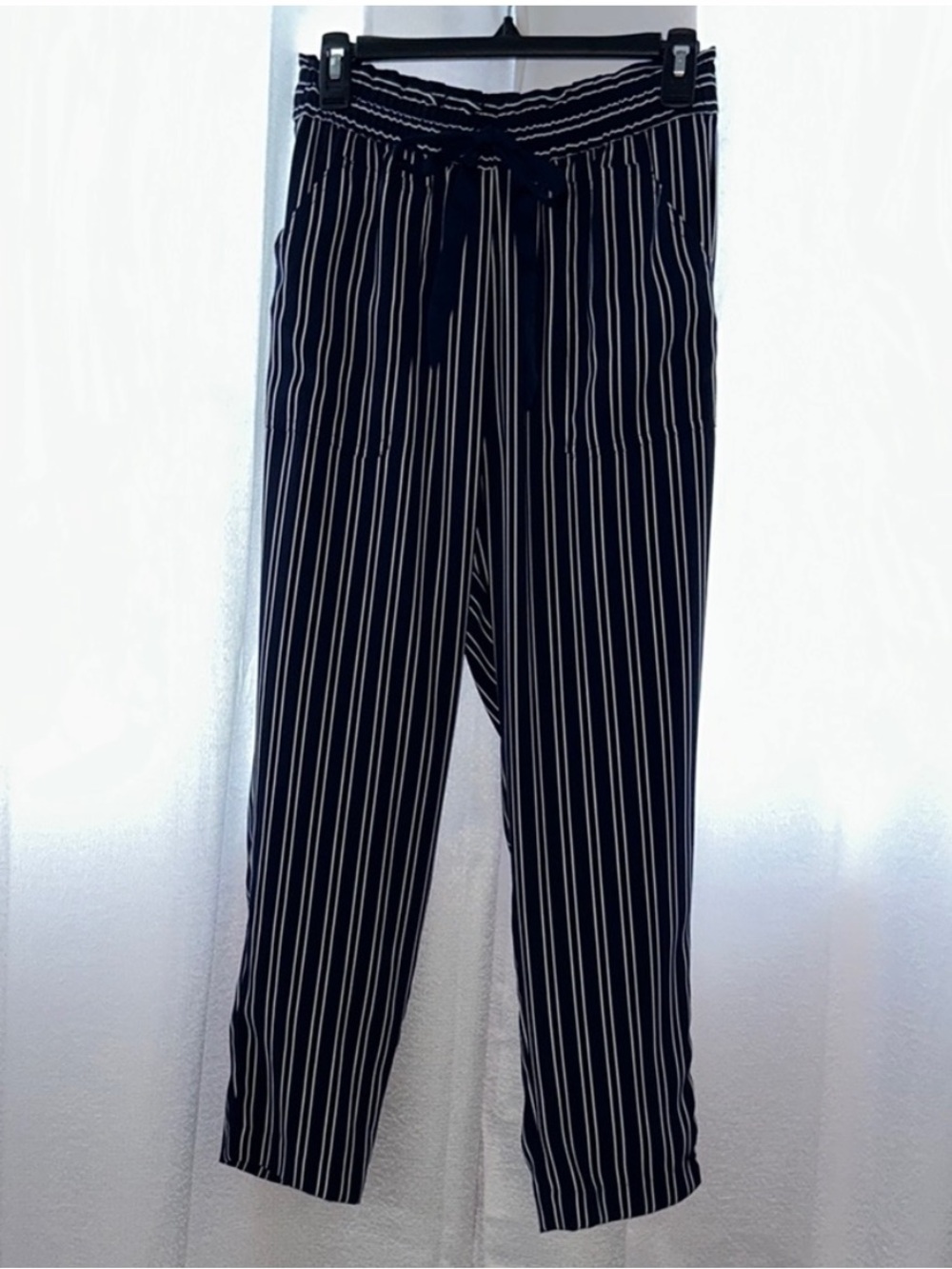 Zara Navy and White Vertical Stripe Ankle Pants